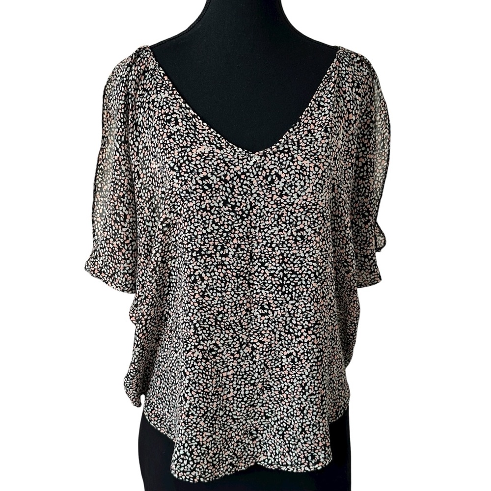 BCBGeneration Black Pebble Print Blouse size L